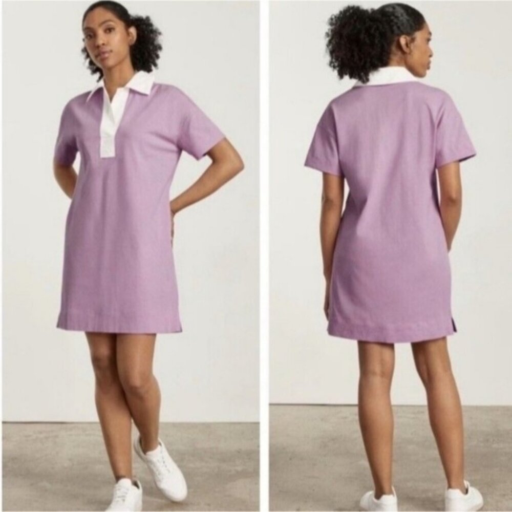 Everlane Organic Cotton Polo Dress Oversized Size XXS New Purple Relaxed Preppy